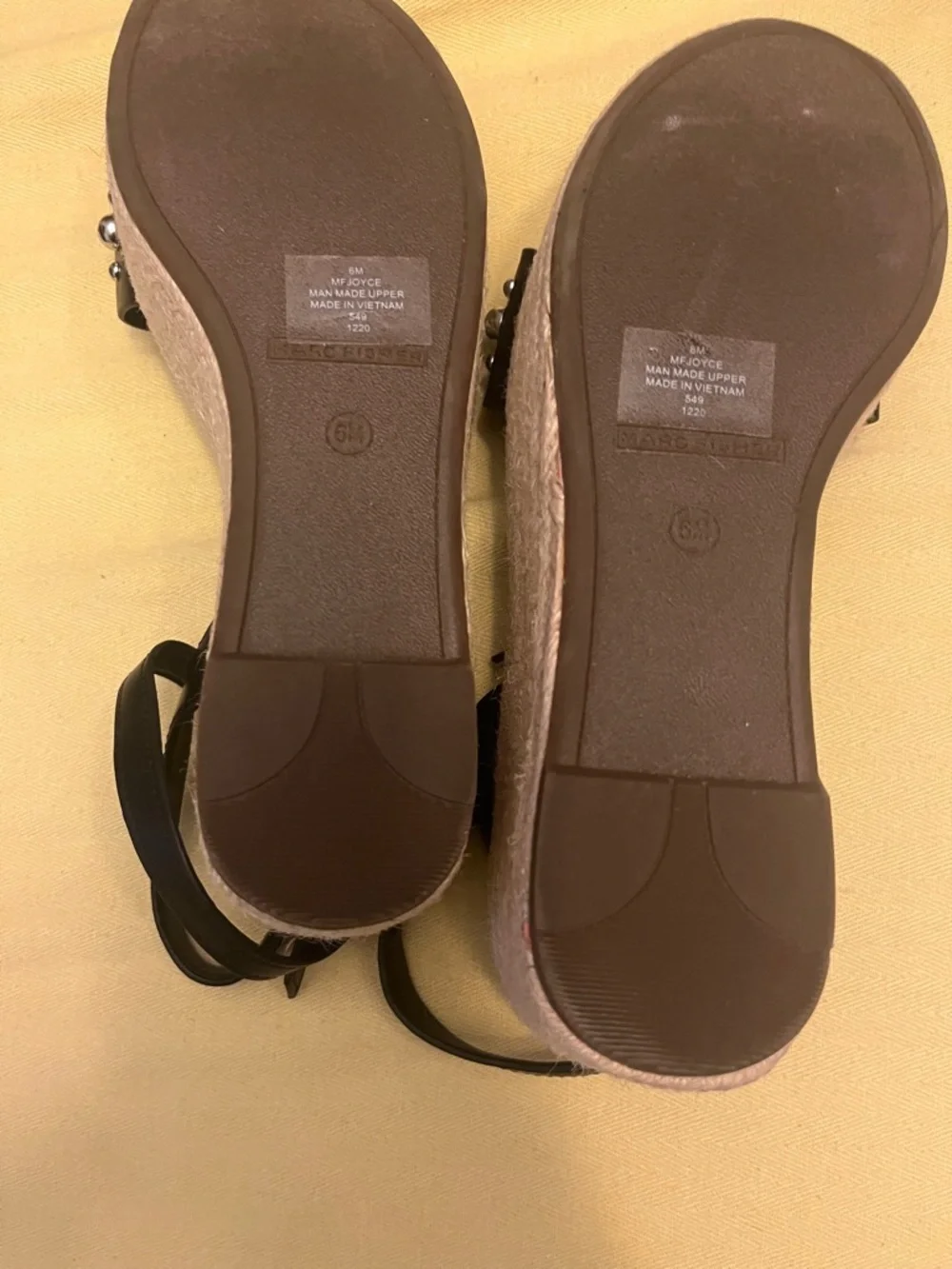 Marc Fisher Black Studded Espadrille Wedge Sandals with Ankle Strap size 6
